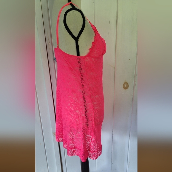 Victoria Secret The Lacie Neon Pink Lace Chemise Slip Lingerie - Picture 4 of 10